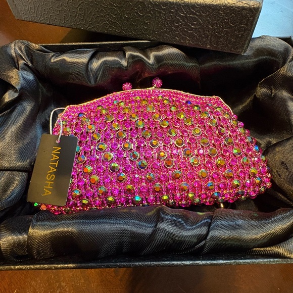 Natasha Couture Pink Rhinestone Evening Clutch